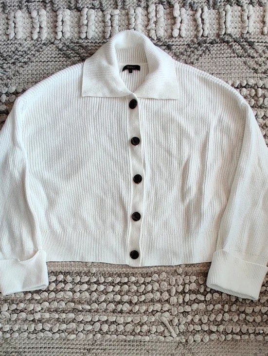 Quince 100% Organic Cotton Fisherman Collared Cardigan In Ivory Size Large - Picture 4 of 7